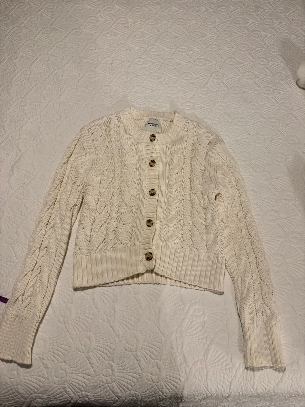 Abercrombie & Fitch Cream Cable-Knit Button Cardigan